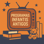Ilustração de objetos infantis em estilo retrô representando programas infantis antigos